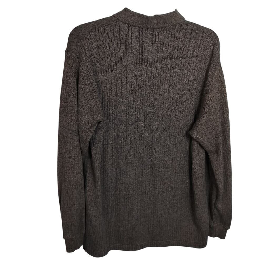 M815)Pierre Cardin Charcoal Brown Preppy Henley Collared Ribbed Sweatshirt Large